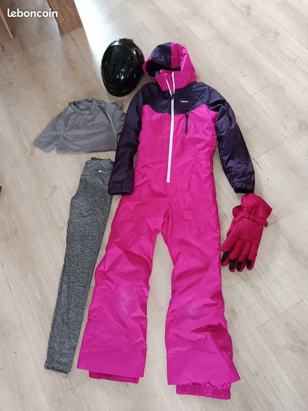 Lot 14 ans ski combinaison pantalon montagne neige enfant fille rose Decathlon wed'ze casque gant sous vêtements technique (image 1)