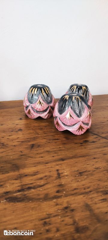 Lot de 3 cache-douilles / tulipes de lustre en porcelaine - Décor floral rose, bleu et or (image 2)