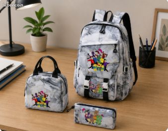 Sac à dos école et lycee avec trousse et lunch bag (image 1)