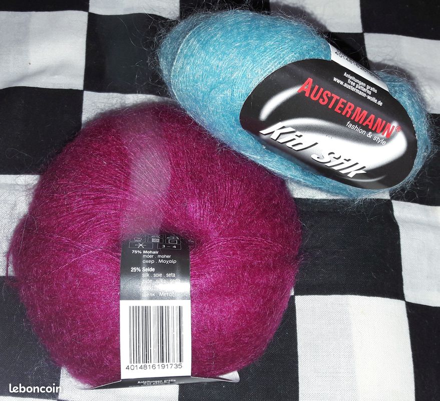 2 pelotes neuves (225M😮‼️/25G) KID SILK 75% mohair et 25% soie d'AUSTERMANN 2 coloris (🧶33 PISCINE +🧶6 FUCSHIA) (image 2)