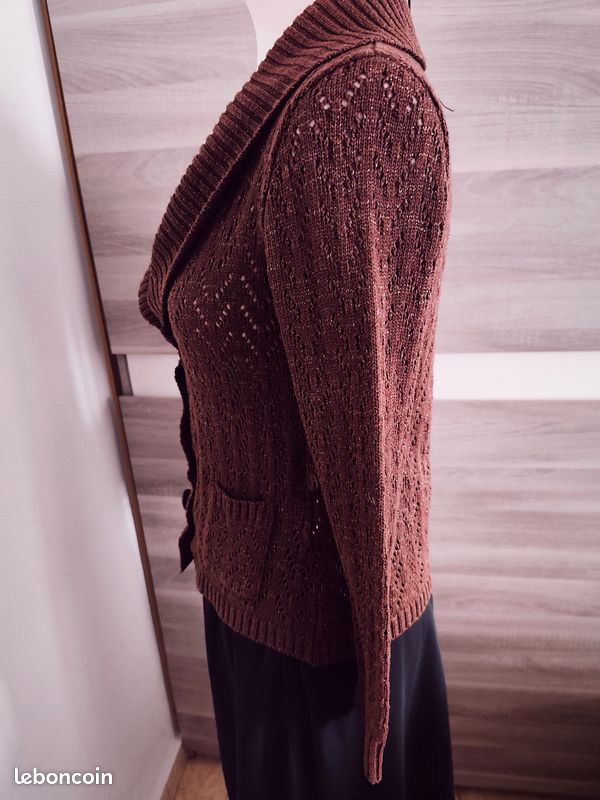 Gilet Yessica C&A marron cuivré pailleté – Taille S – Maille ajourée (image 4)