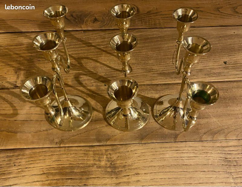 Lot de 3 Bougeoirs, chandeliers.Bronze Epoque Louis XV (3