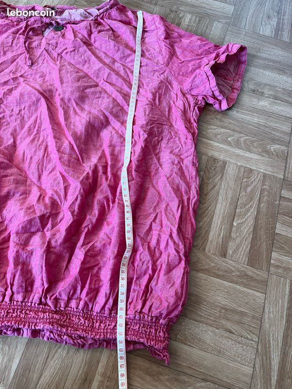 Blouse femme bohème 100 % coton rose vintage XL (image 5)