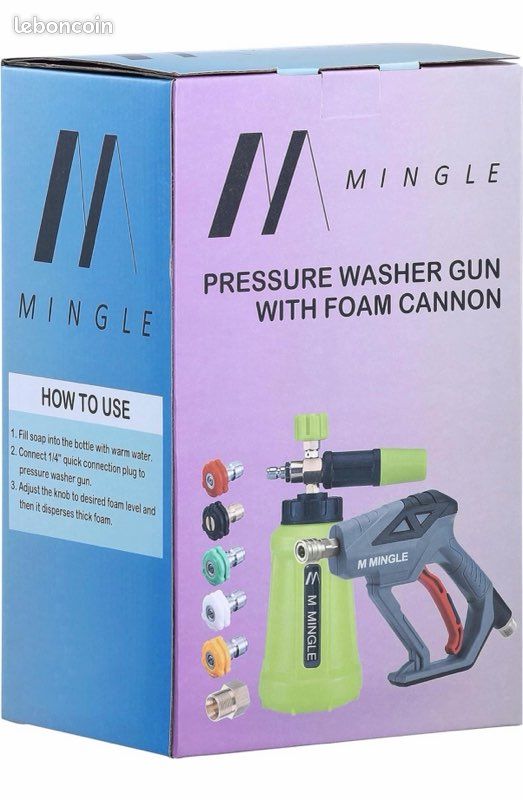 Pistolet Nettoyeur Haute Pression Court MINGLE - 3600 PSI, Eau Chaude/Froide, 5 Embouts + Canon Mousse
