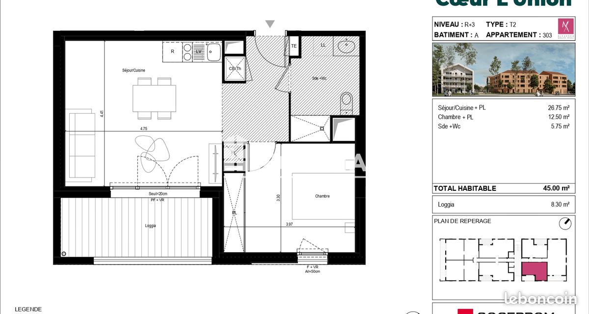 Appartement 2 pièces 45 m² · à L'Union · 45 m² · 700 €/mois