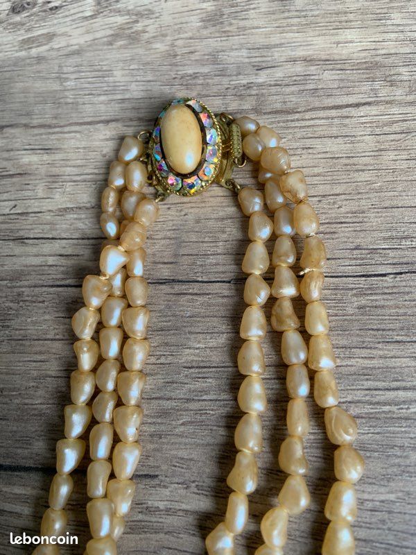 Collier Ancien En Perles Carrées Ivoire Décroissantes - Fermoir à Vis, Occasion Excellent état