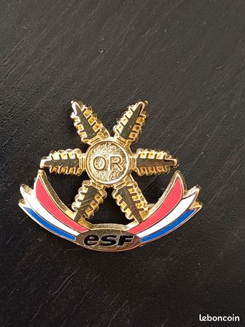 Broche Ski Vintage E.S.F 1ère étoile – Dorure Usée, Charme Rétro Collection
