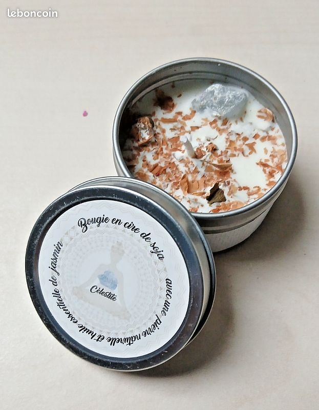 Bougie Parfumée Naturelle 75 G Avec Pierres De Lithotherapie Jaspe