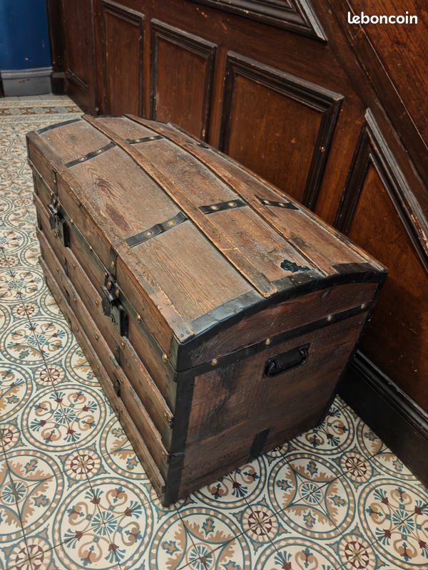 Ancien coffre / malle de voyage en bois et métal – style vintage (image 3)