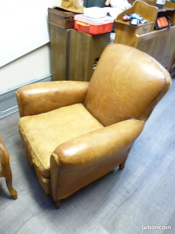 Fauteuil club cuir de basane années 50 (image 2)