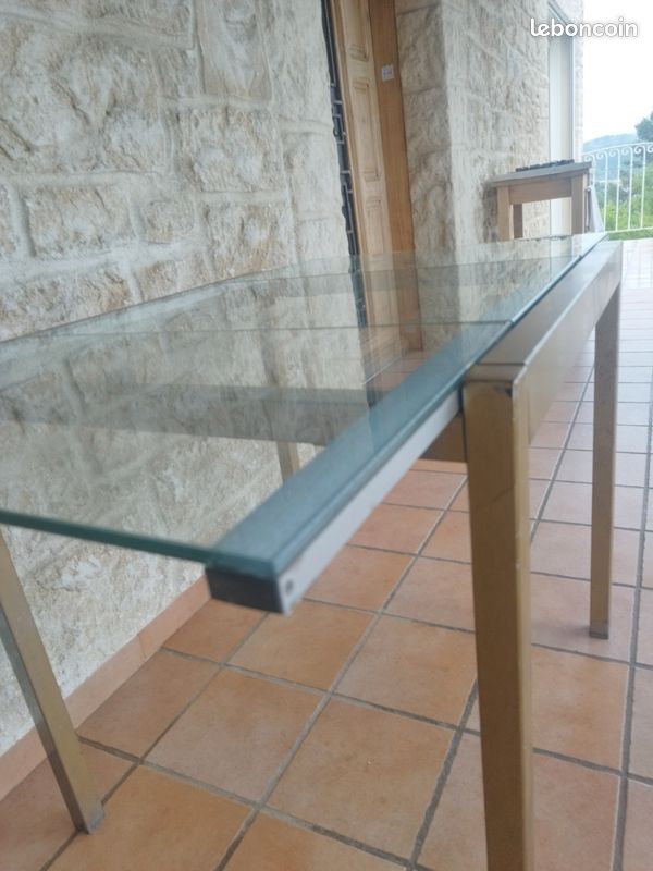 Petite Table Extensible plateau Verre et structure Métal (image 14)
