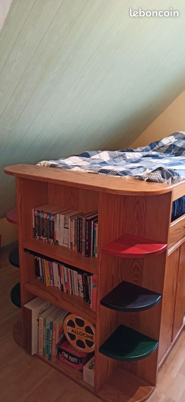 Lit bureau rangement enfant/ado/étudiant bois massif (image 4)