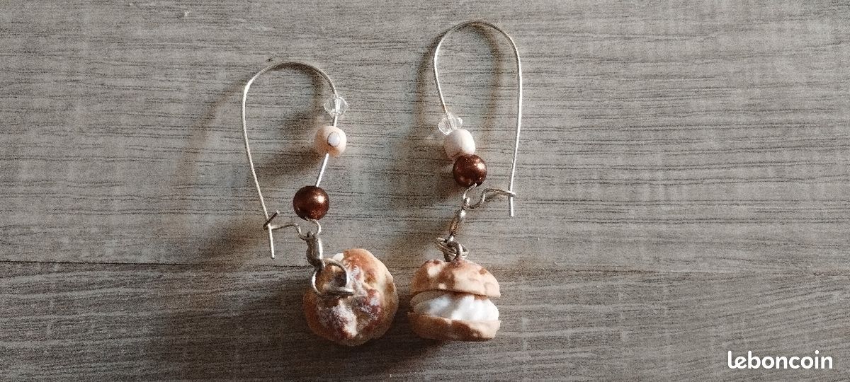 Boucles d'oreilles choux à la crème en fimo (image 1)