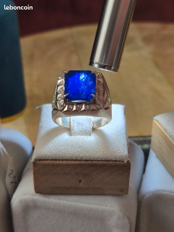 Bague Argent 925 Serti Cristal Bleu Saphir - Taille 51 - Neuf Sans Emballage