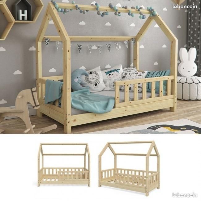 Lit montessori pour enfant 70x140 cm + barrières lit cabane (image 2)