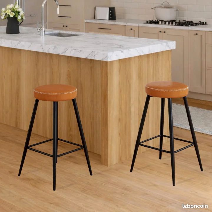 Lot de 2 Tabourets de Bar Effet Cuir Marron (image 4)