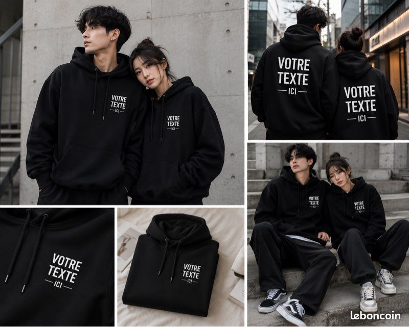 Sweat à capuche noir personnalisé – Texte, prénom ou logo (image 2)