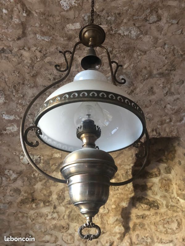 Luminaire opaline laiton ancien (image 2)