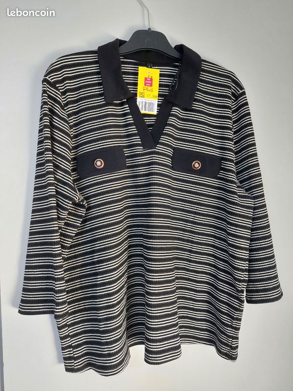 Blouse Noire Rayée Arkitect Taille 40 – 100% Viscose, Neuf Avec étiquette, Manches Longues