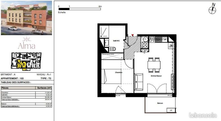 Appartement 2 pièces 39 m²