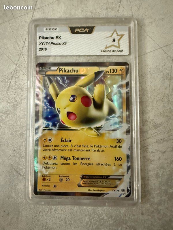 Carte Pokemon grade Pikachu Ex XY 174 promo PCA 9 + 1 carte mystre  offerte - Collection
