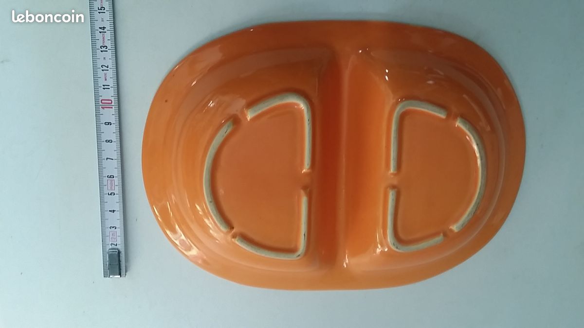 Plat de service / de présentation forme ovale vintage orange en céramique avec bordure décorative pour apéritif tapas etc (image 3)