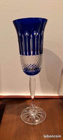 1 ANCIEN VERRE A VIN ROEMER CRISTAL DOUBLER COLORER BLEU
