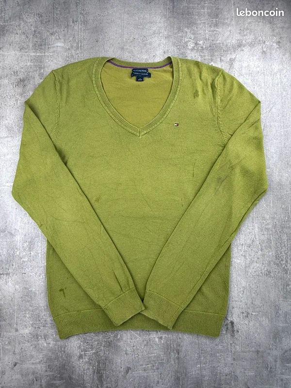 Pull Tommy Hilfiger Pima Cotton Blend Vert Anis Femme Taille M N0554 (image 2)