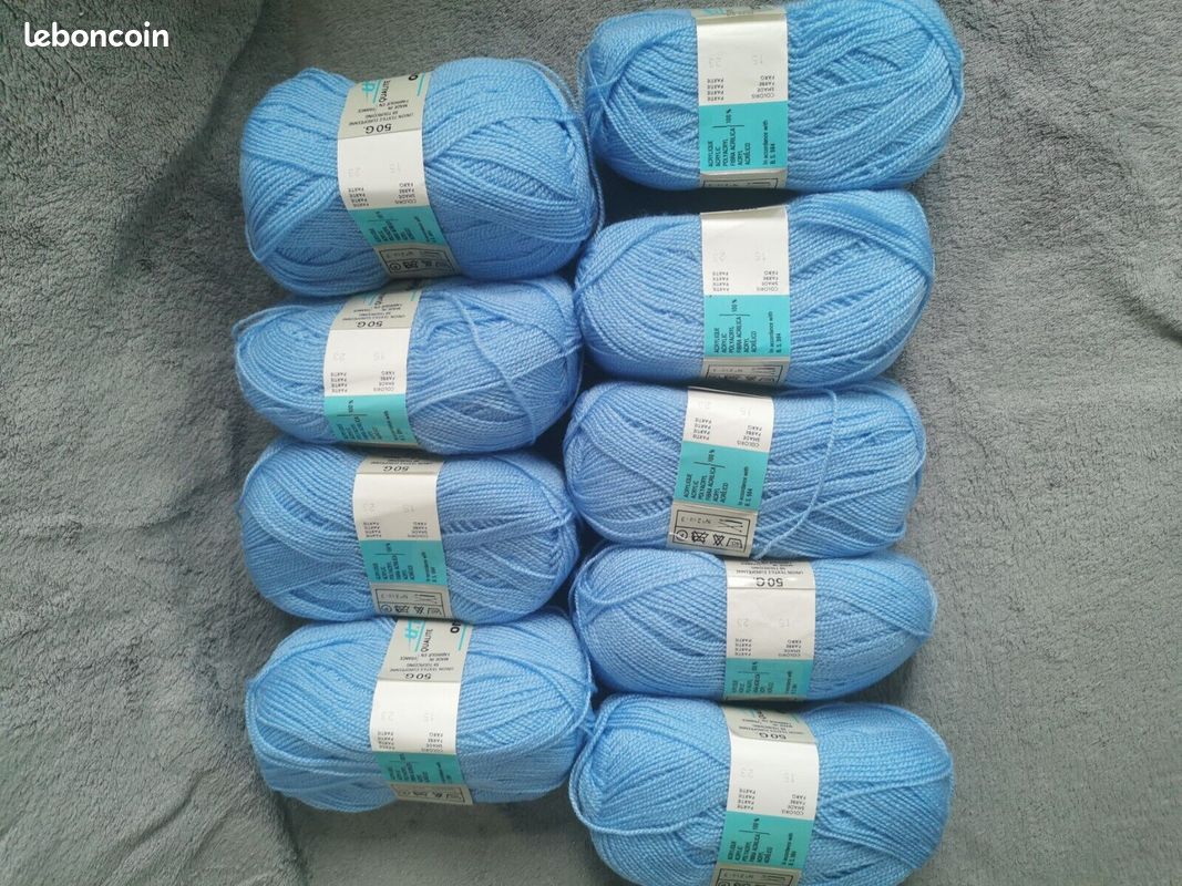 Lot De 9 Pelotes De Laine Bleu 50 Grs Cheval Blanc (image 4)