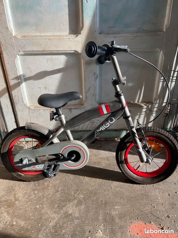 Vélo BMX Jump Enfant 12 Pouces - Noir/Blanc Avec Stabilisateurs, Freins Sûrs - Dès 3 Ans AMIGO