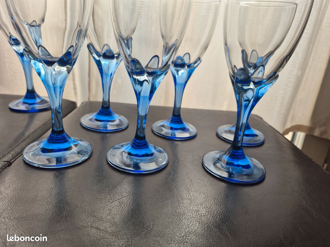 Lot De 6 Verres à Vin Bleus – 10 Oz – Gobelets En Verre Faits Main – Passe Au Lave-vaisselle