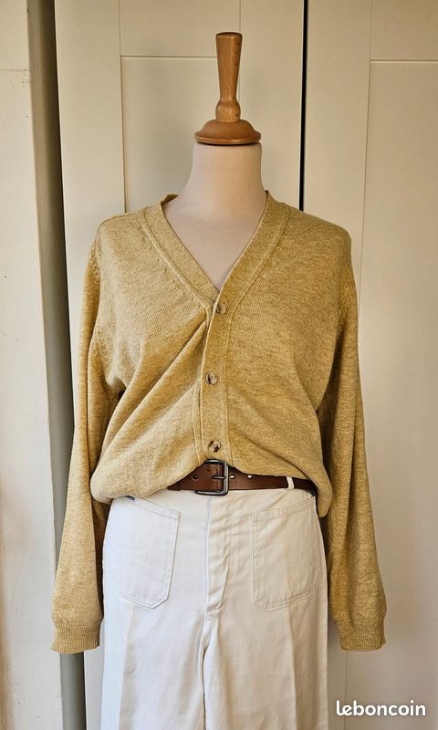 Gilet femme laine à boutons jaune pâle - mixte (image 2)
