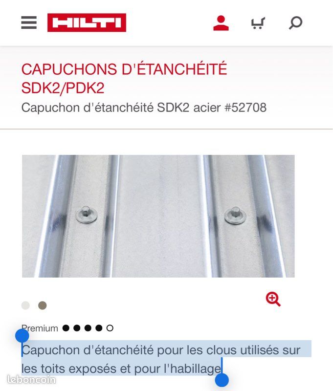 Hilti SDK2 - 100 x Capuchons d'étanchéité pour les clous utilisés sur les toits exposés et pour l'habillage (image 5)