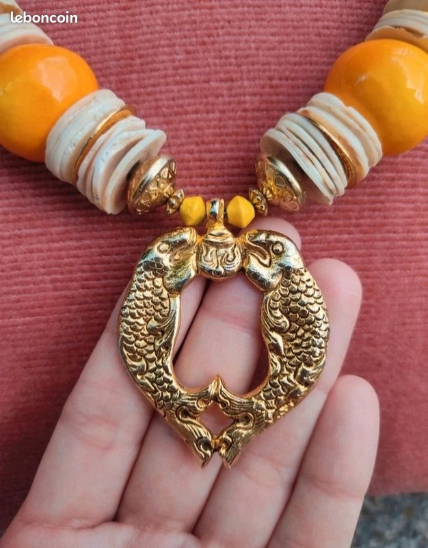 Pendentif Céramique Vintage Signé - Occasion - Bijou Unique