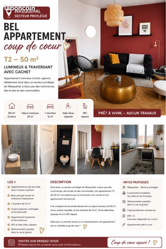 Appartement 2 pièces 50 m² · à Wasquehal · 50 m² · 205 000 €