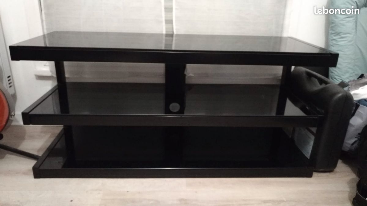 Meuble TV Noir en verre bon état (image 2)