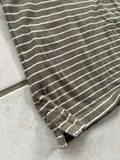 Tee shirt forme polo kaki rayé blanc femme ou fille t.38 (image 7)