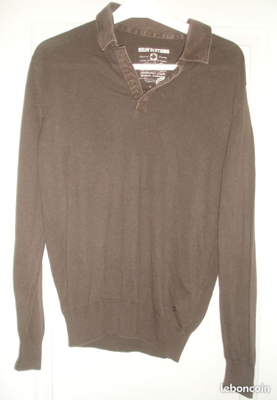 Pull polo homme marron motifs dos t M celio (image 1)