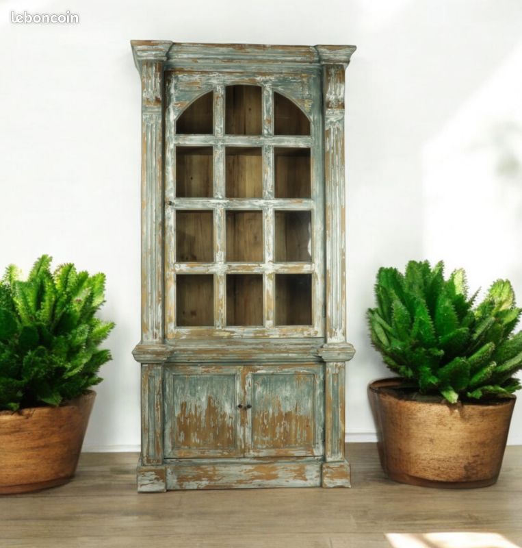 Buffet vitrine en bois Peint Vintage - Livraison OFFERTE (image 1)