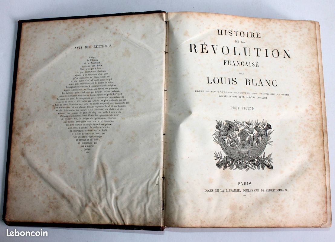 HISTOIRE DE LA REVOLUTION FRANCAISE de LOUIS BLANC 600 GRAVURES, T2 DOCKS - XIXe / ANCIEN LIVRE DE COLLECTION (image 2)