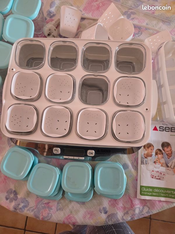 Yaourtiere seb multidelice 12 pots +12pots+bac a fromage blanc+,égouttoir faisselle pour les 24 pots +24 couvercles (image 1)