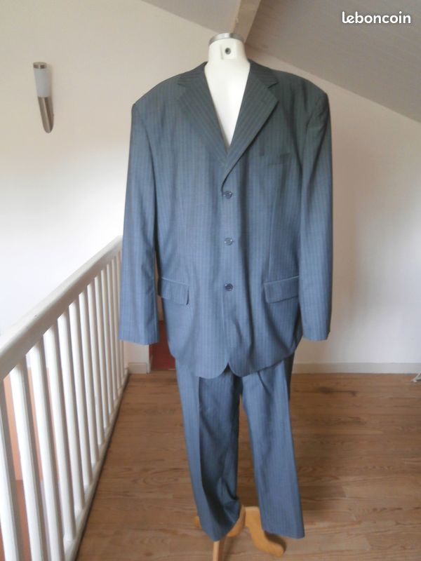 Costume homme gris clair à rayures taille XXL (veste taille 60 et pantalon taille 52) en très bon état n°1140 (image 1)