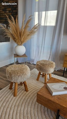 Tabouret / banc en fausse fourrure – style scandinave - Ameublement