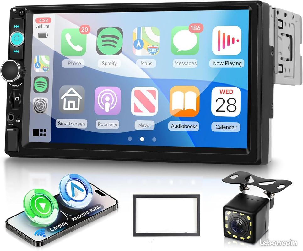 Autoradio Android 2 Din 2 Ram+32 Rom Carte Sim Sans Fil Carplay Android Auto Avec Écran 7