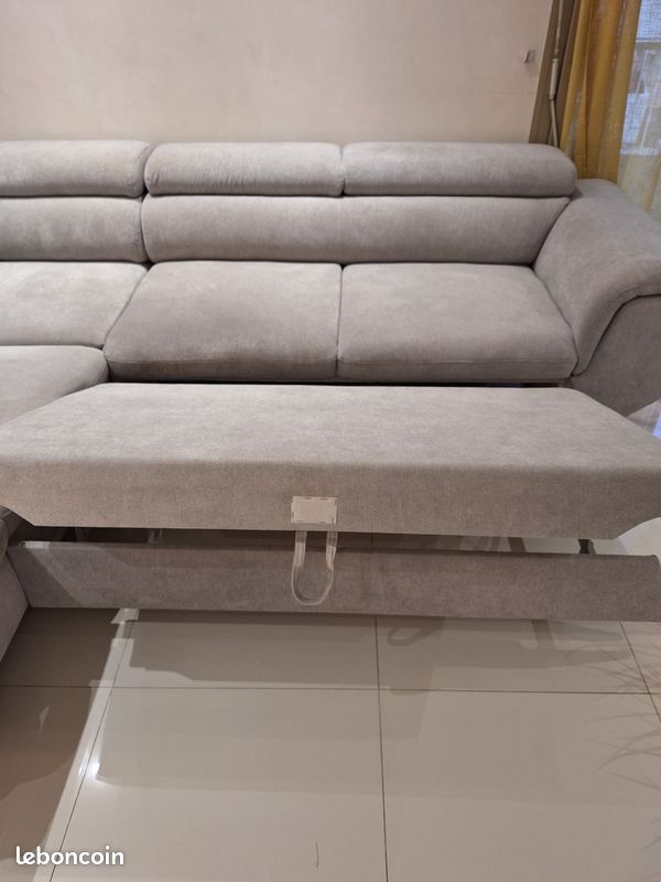 Grand canapé d angle gris clair convertible (image 2)