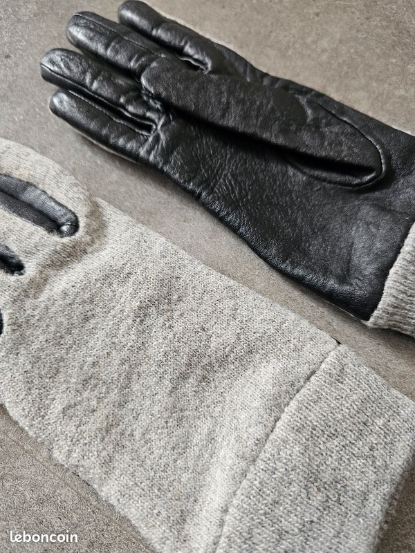 Gants bi matière simili cuir noir gris chiné Mango Taille M Très bon état (image 2)