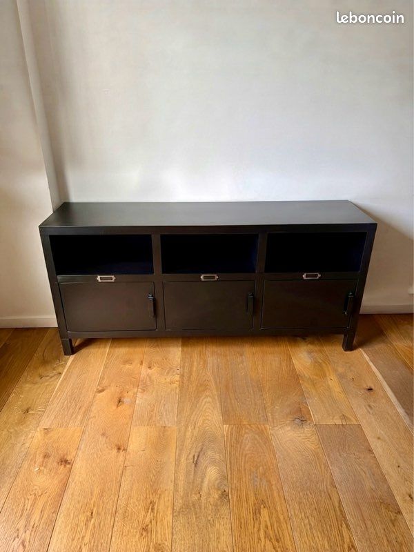 Meuble TV / Buffet bas en métal noir - Style Industriel (image 3)