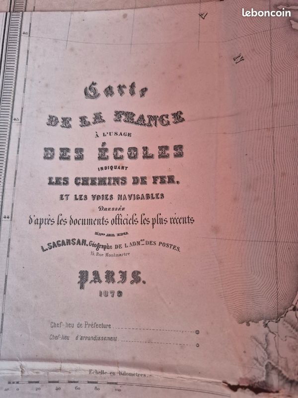 Affiche originale carte de la france les chemins de fers et voies naviguable 1879 (image 6)