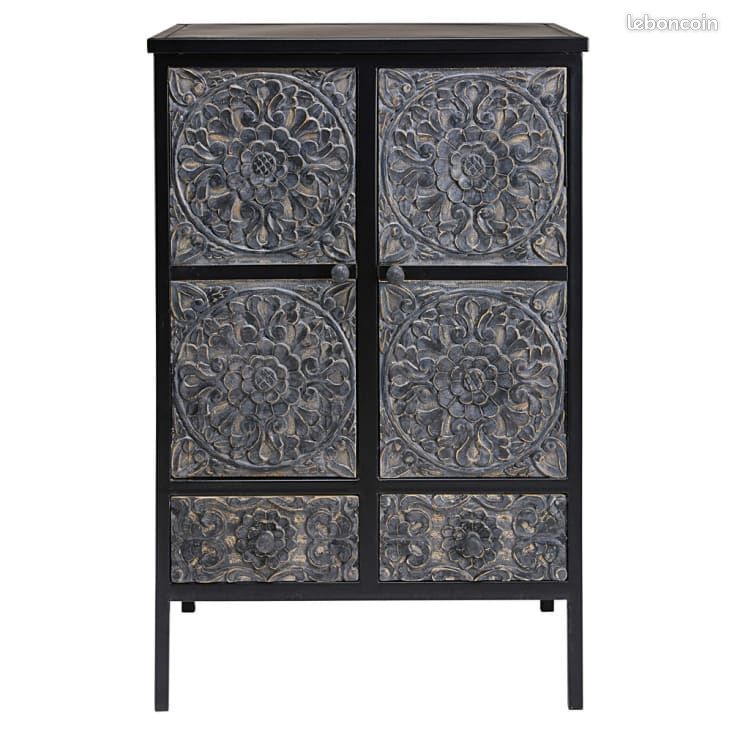 Cabinet en métal et manguier sculpté TOPAZE Maisons du MONDE (image 1)