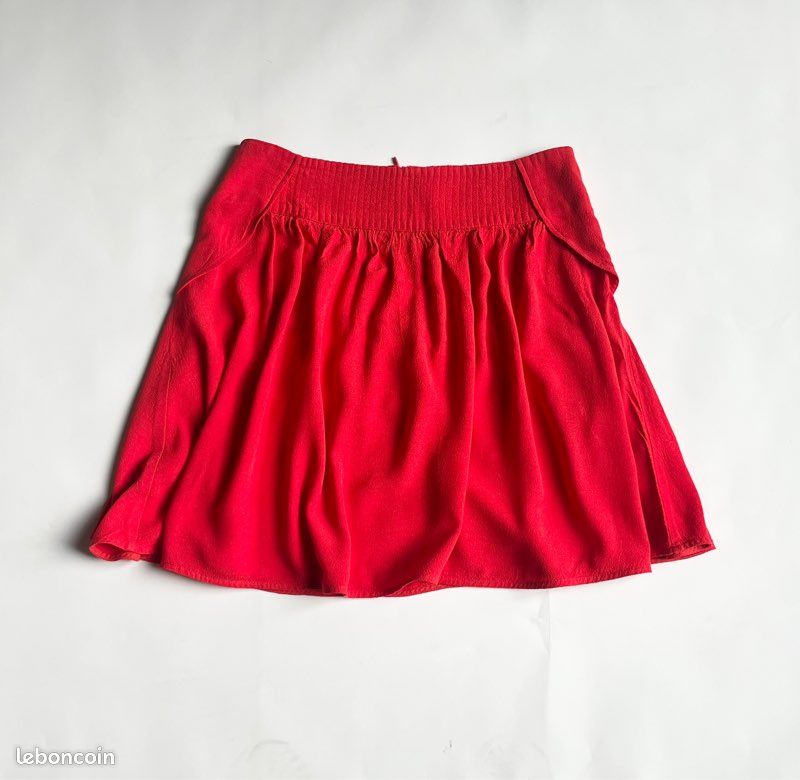 Jupe Rouge Alba Moda Avec Détails Cuir - Taille 36 - Longueur Genou - Occasion En Excellent État